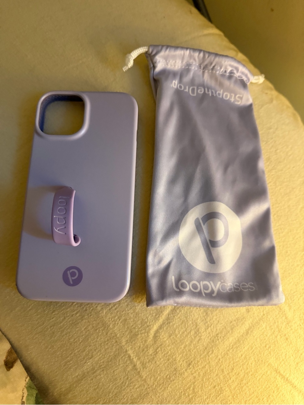 Loopy  Iphone 14 Lavender Silicone Phone Case with matching pouch